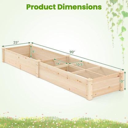 Wood Raised Garden Bed, Elevated Patio Planter with 7 Planting Compartments for Flower