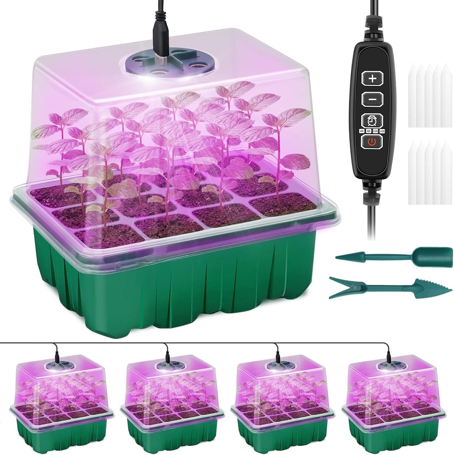 Seed Starter Tray with Plant Light, 4 Pack Grow Lights for Seed Starting Kit Wit