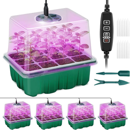 Seed Starter Tray with Plant Light, 4 Pack Grow Lights for Seed Starting Kit Wit