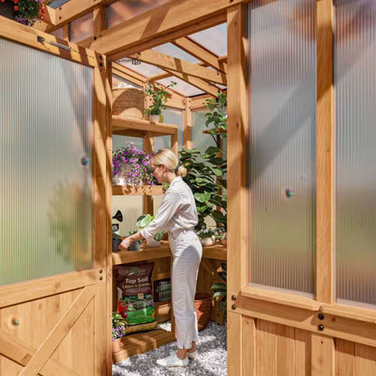 Poppy 9 Ft. W X 6 Ft. D X 8 Ft. H Cedar Wood and Polycarbonate Light Brown Walk-In Outdoor Greenhouse Kit W/ Powerport