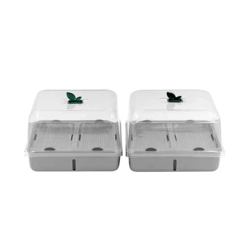 10 In. L X 10 In. W X 8.89 In. H Plastic Self-Watering Microgreens Grow Kit with Capillary Grow Mats in Fog Gray