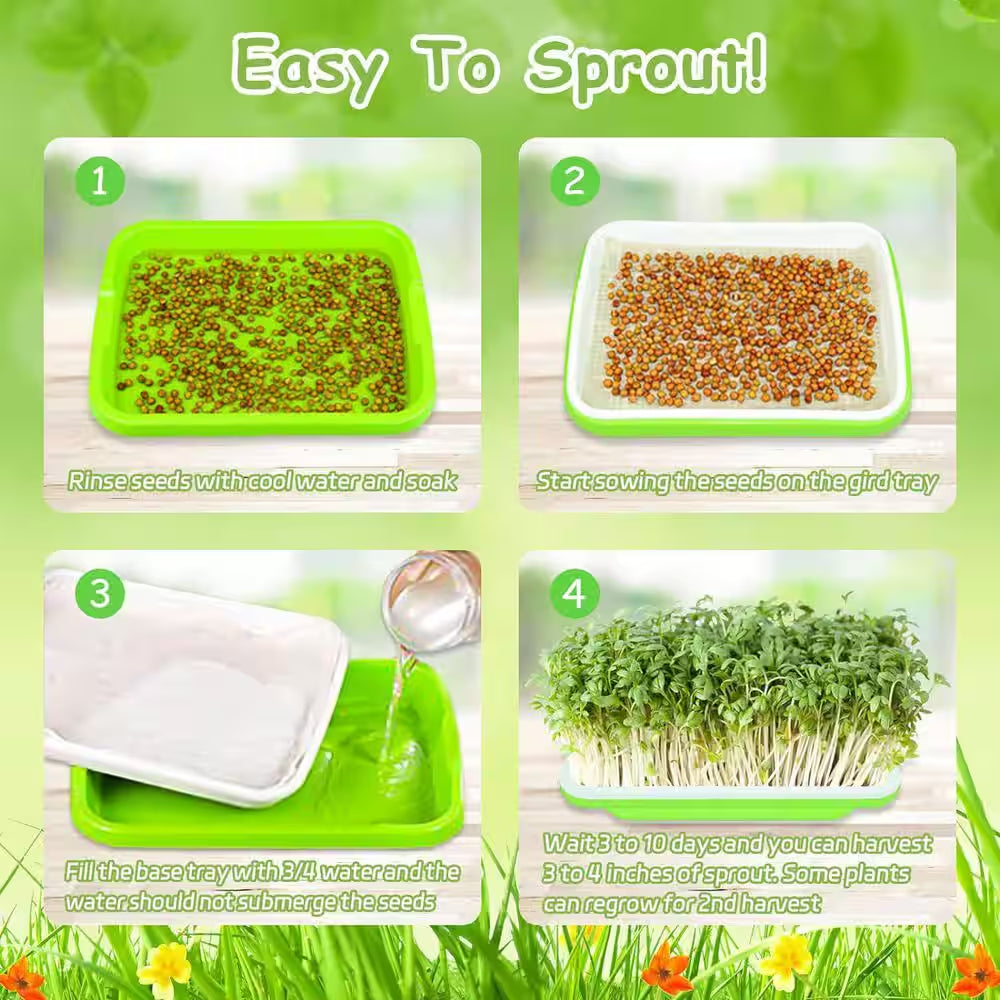 10 Pack Green Seed Sprouter Trays Soil-Free Germination Nursery Tray with Planting Paper for Indoor Outdoor Use