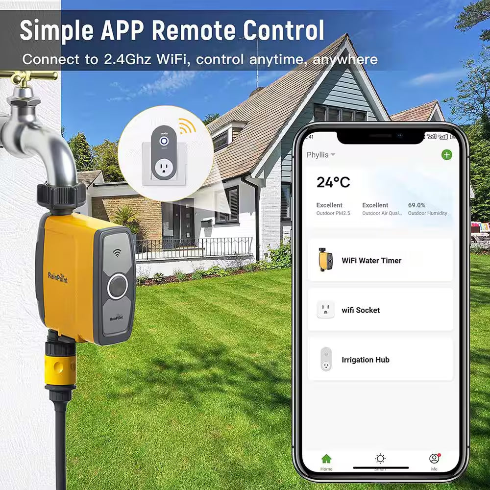 Smart Wi-Fi Water Timer for Garden Hose Faucet Sprinkler (Hub Included), Automatic Irrigation System