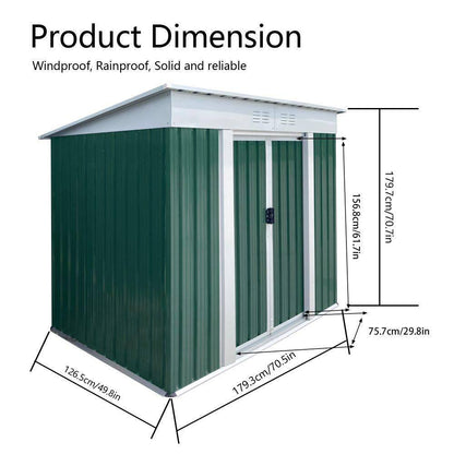 4 Ft. W X 6 Ft. D Metal Outdoor Storage Shed with Sliding Doors, Tools Storage Shed, Green (24 Sq. Ft.)