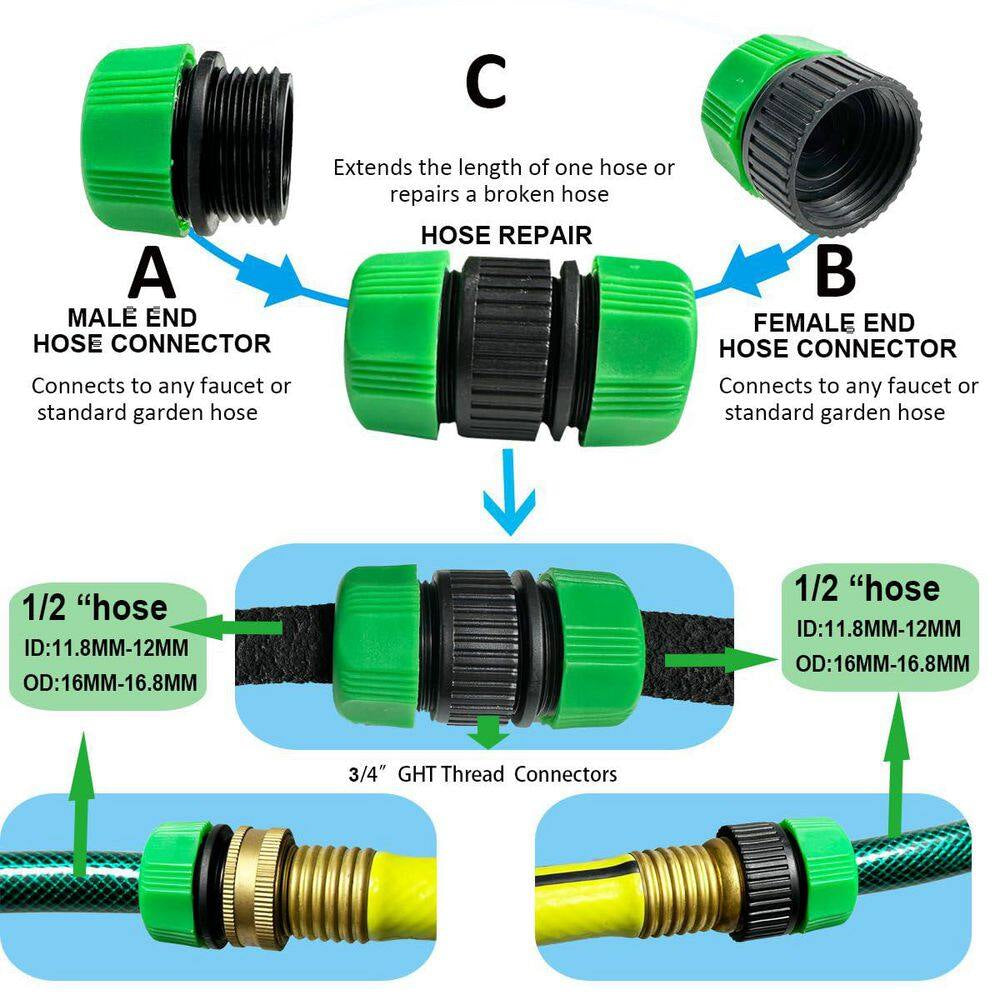 16-Piece Hose Connector Set with Female Connector, Male Connector, Valves and Straight Connectors for 0.5 In. Hose