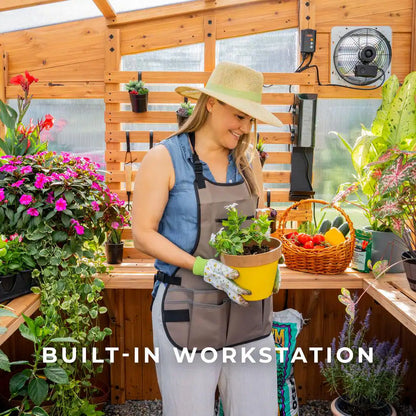 Zalie 12 Ft. X 7 Ft. X 7 Ft. 2 In. All Cedar Natural Wood Modern Greenhouse with Temperature Activated Exhaust Fan