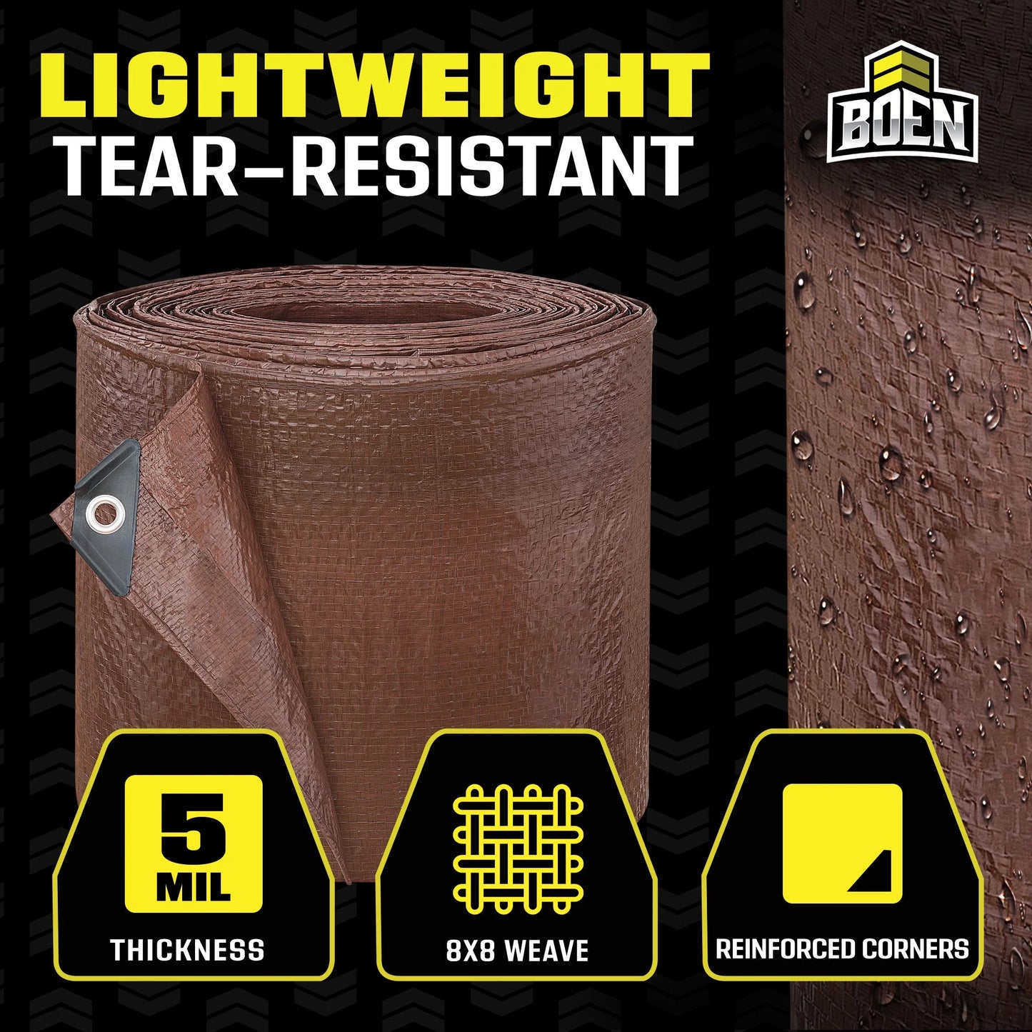 Multi-Purpose Tarp, 20 Ft X 30 Ft, 5 Mil Thick, Brown, Water-Resistant