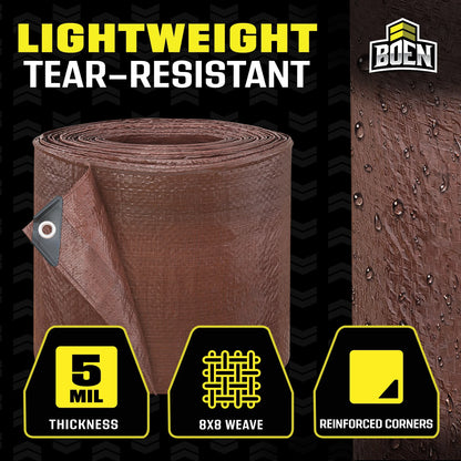 Multi-Purpose Tarp, 20 Ft X 30 Ft, 5 Mil Thick, Brown, Water-Resistant