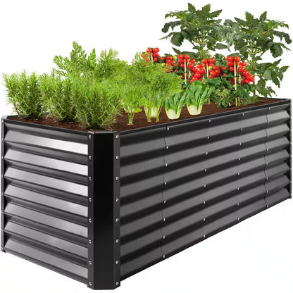 8 Ft. X 2 Ft. X 2 Ft. Gray Rectangular Steel Raised Garden Bed Planter Box for Vegetables, Flowers, Herbs