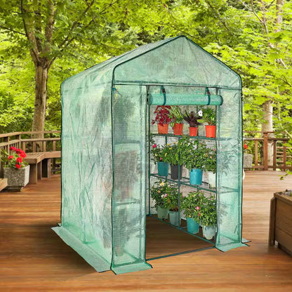 4.6 X 4.6 X 6.6 Ft. Walk-In Greenhouse with Shelves, PE Cover, Zipper Door, Steel Frame, for Planting and Storage