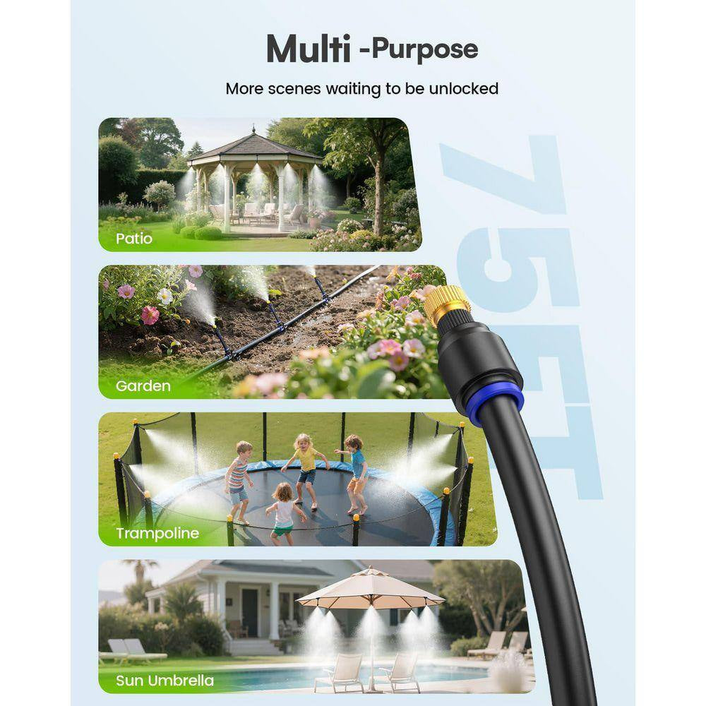 75FT Outdoor Misting System Kit with Water Filter Ultra-Fine Mist 22 Nozzles for Patio Garden Greenhouse