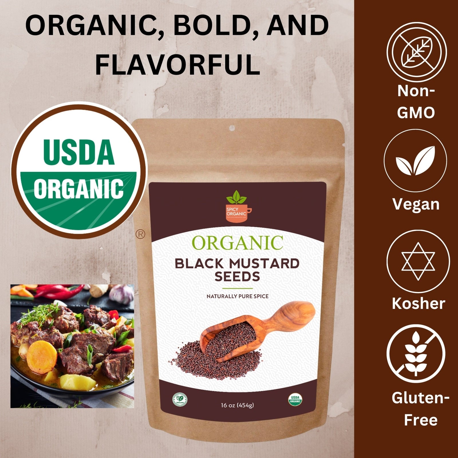 Organic Black Mustard Seeds - Gluten Free Dry, High-Quality Brown Mustard Seeds