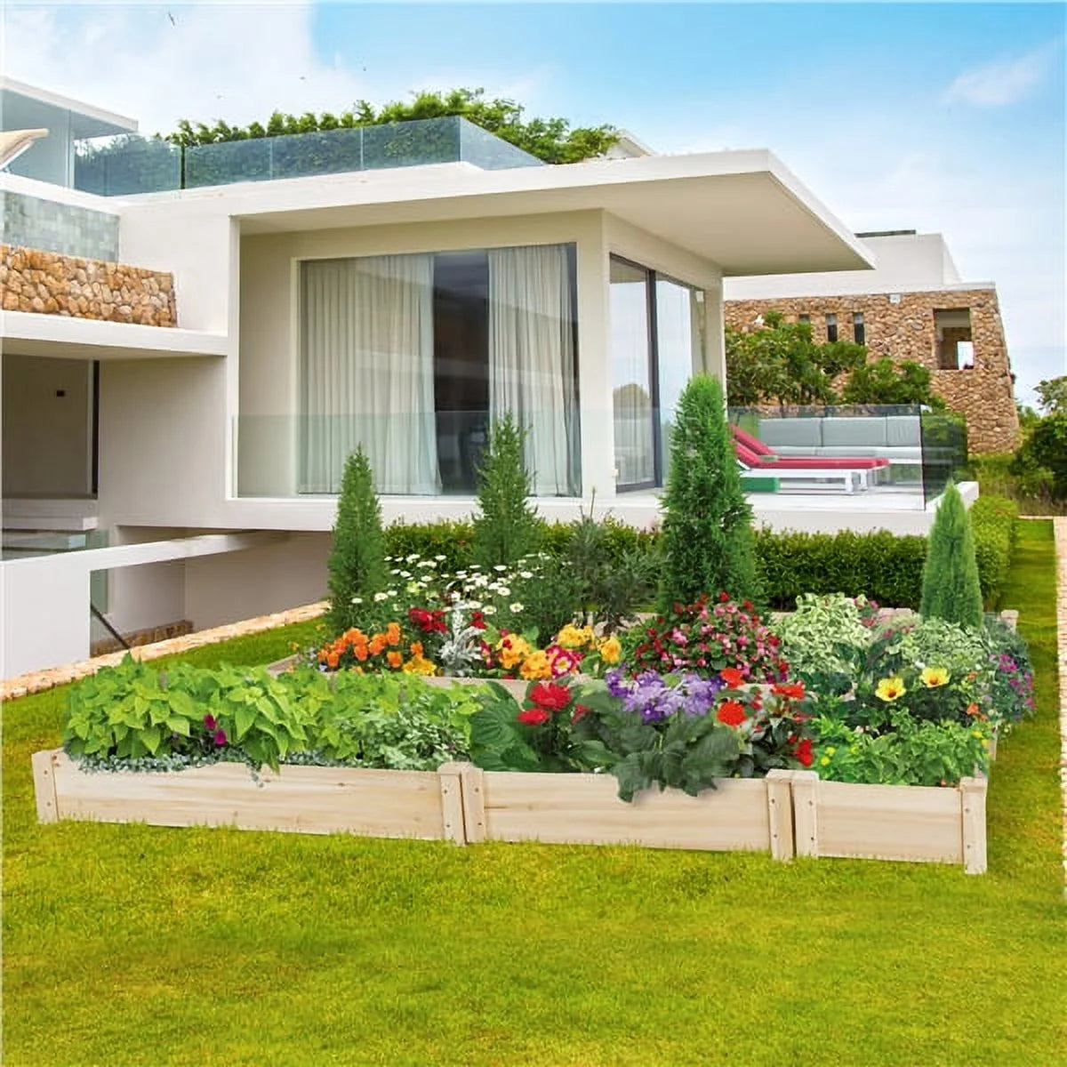 3 Tier Wood Raised Garden Bed Wood Elevated Flowers Vegetables Planter