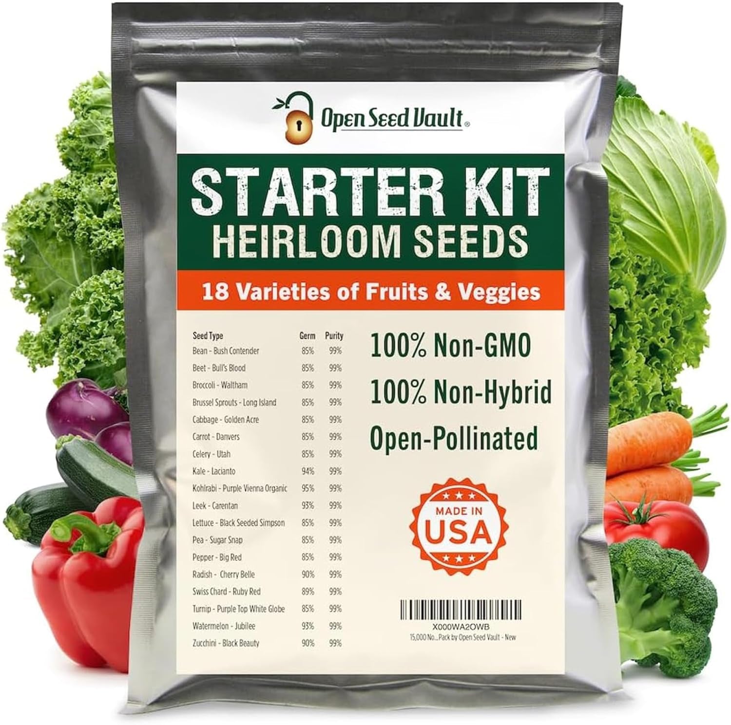 |15,000 Heirloom Seeds | 18 Seed Types | Survival Seeds | 2026 Season | Non GMO Vegetable and Fruit Seeds | Planting Outdoor & Indoor Garden