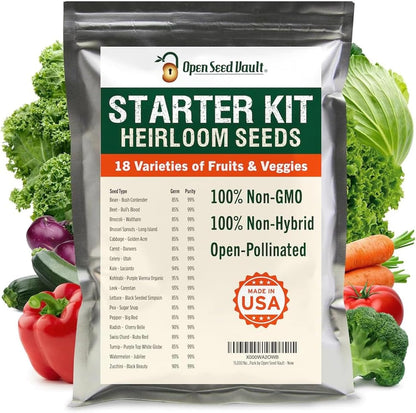|15,000 Heirloom Seeds | 18 Seed Types | Survival Seeds | 2026 Season | Non GMO Vegetable and Fruit Seeds | Planting Outdoor & Indoor Garden