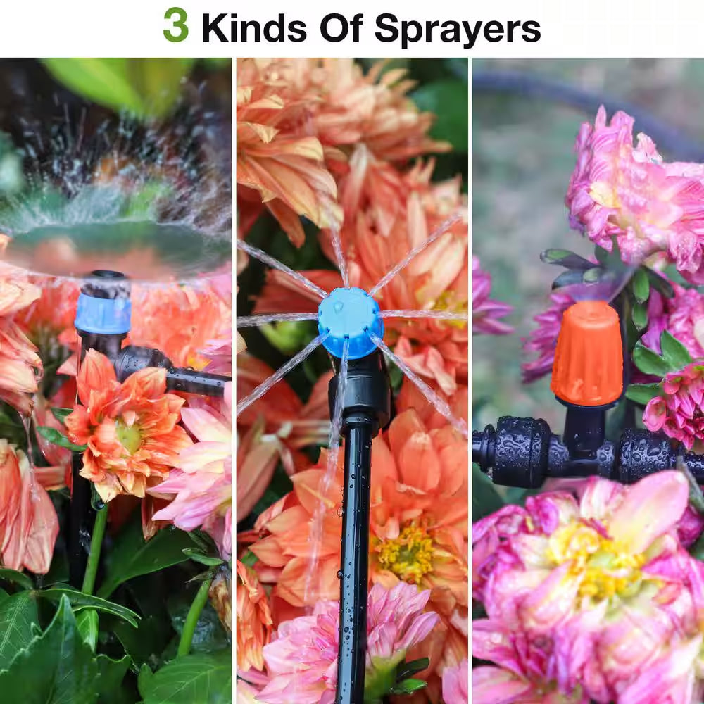 26 Ft. Micro Drip Irrigation Kit with Adjustable Nozzle Emitters and Barbed Fittings