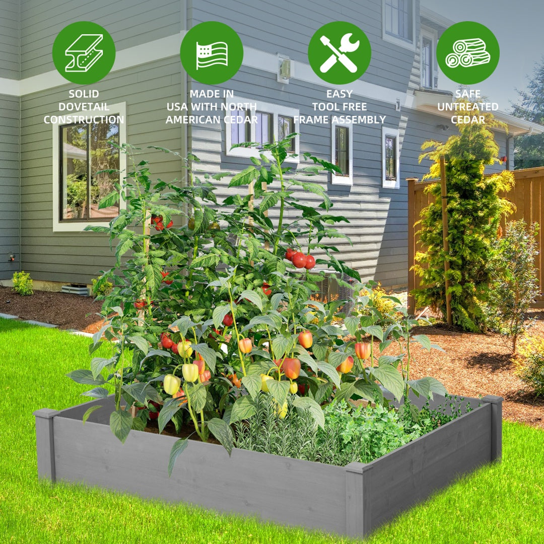 48X48X10 Inch Raised Planting Bed, Outdoor Floor Standing Wooden Planting Box, Tool-Free Assembly