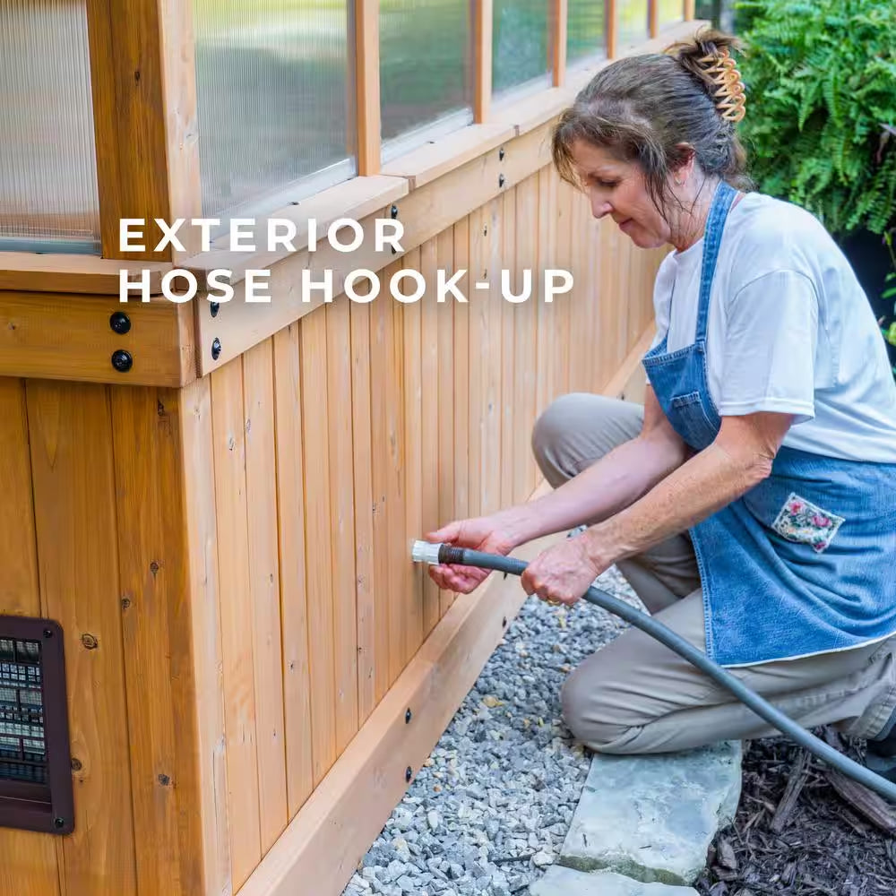 Bellerose 7.3 Ft. W X 14.75 Ft. L X 9.75 Ft. H All Cedar Greenhouse W/ Pergola and Temperature Activated Ventilation Fan