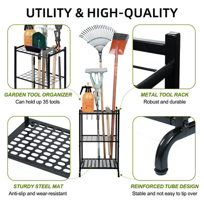 Garden Tool Organizer with Storage Hooks Yard Tower Rack for Garage Organization
