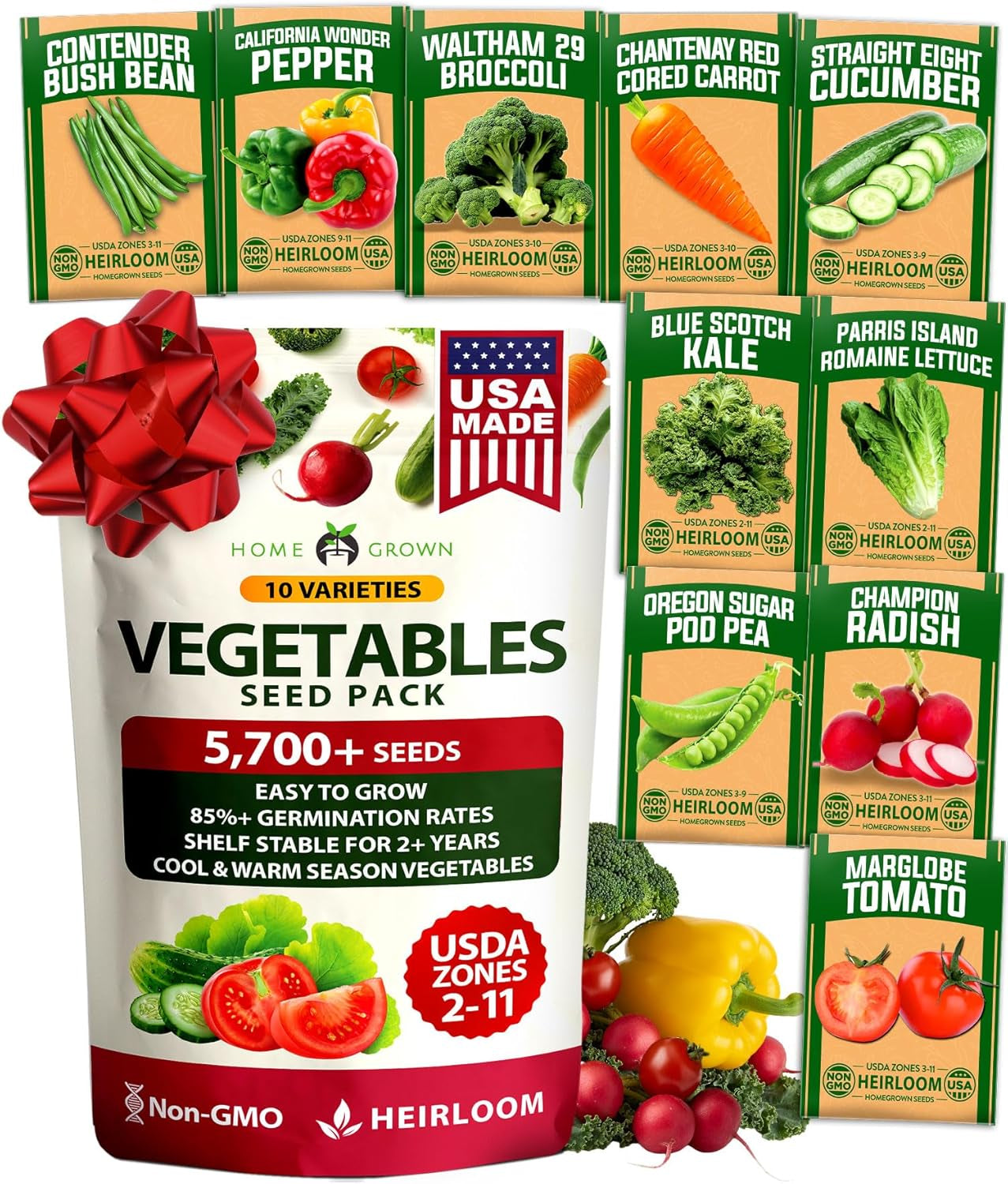 10 Variety Survival Seed Vault 2000+ USA Grown Heirloom Non-Gmo Vegetable Seeds for Planting, High Germination, Garden Starter Kit, Emergency Food Supply, Indoor Outdoor