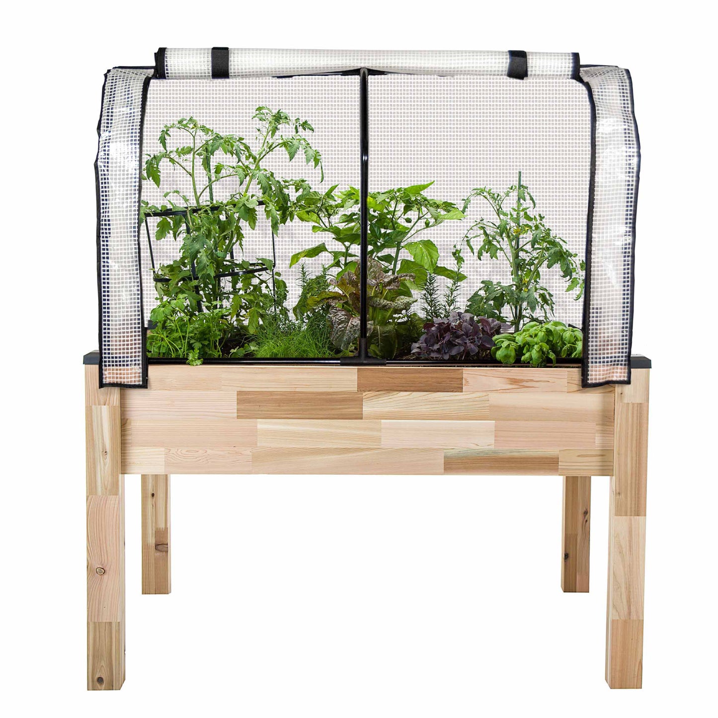 Cedarcraft Self-Watering Elevated Cedar Planter with Greenhouse and Bug Cover