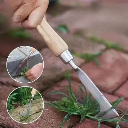 Stainless Steel Wood Handle Garden Weeder , Multifunction Weeder Transplant Garden Tool