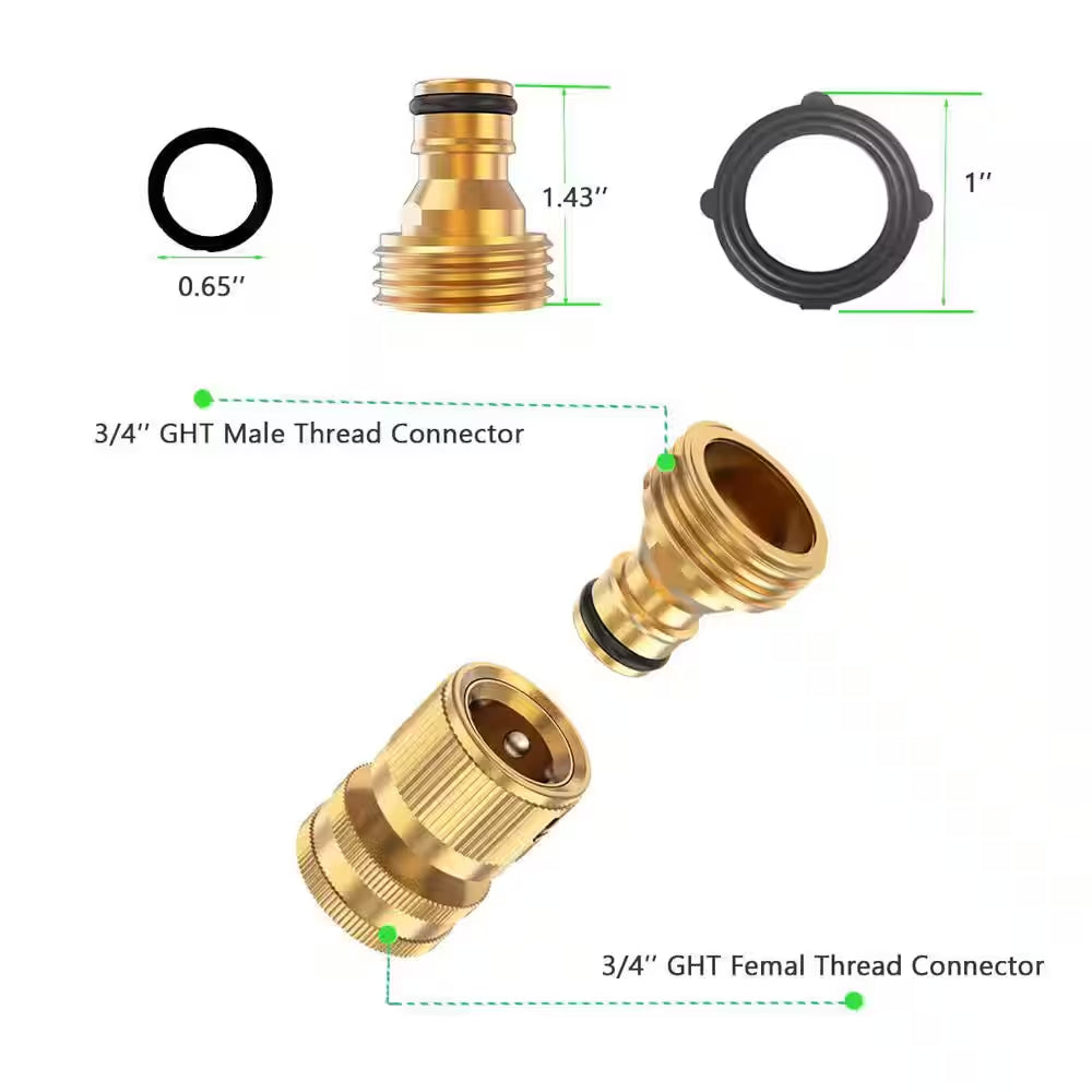 3/4 In. Solid Brass Garden Hose Quick Connector Set, Easily Add Attachments to Garden Hose, Golden (Pack of 6)