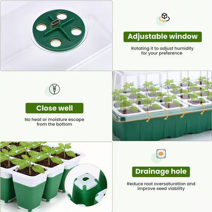 Seed Starter Tray with Grow Lights, 72 Cells Silicone Seed Starter Kit with Humidity Dome, 3 Lights, 2-Pack