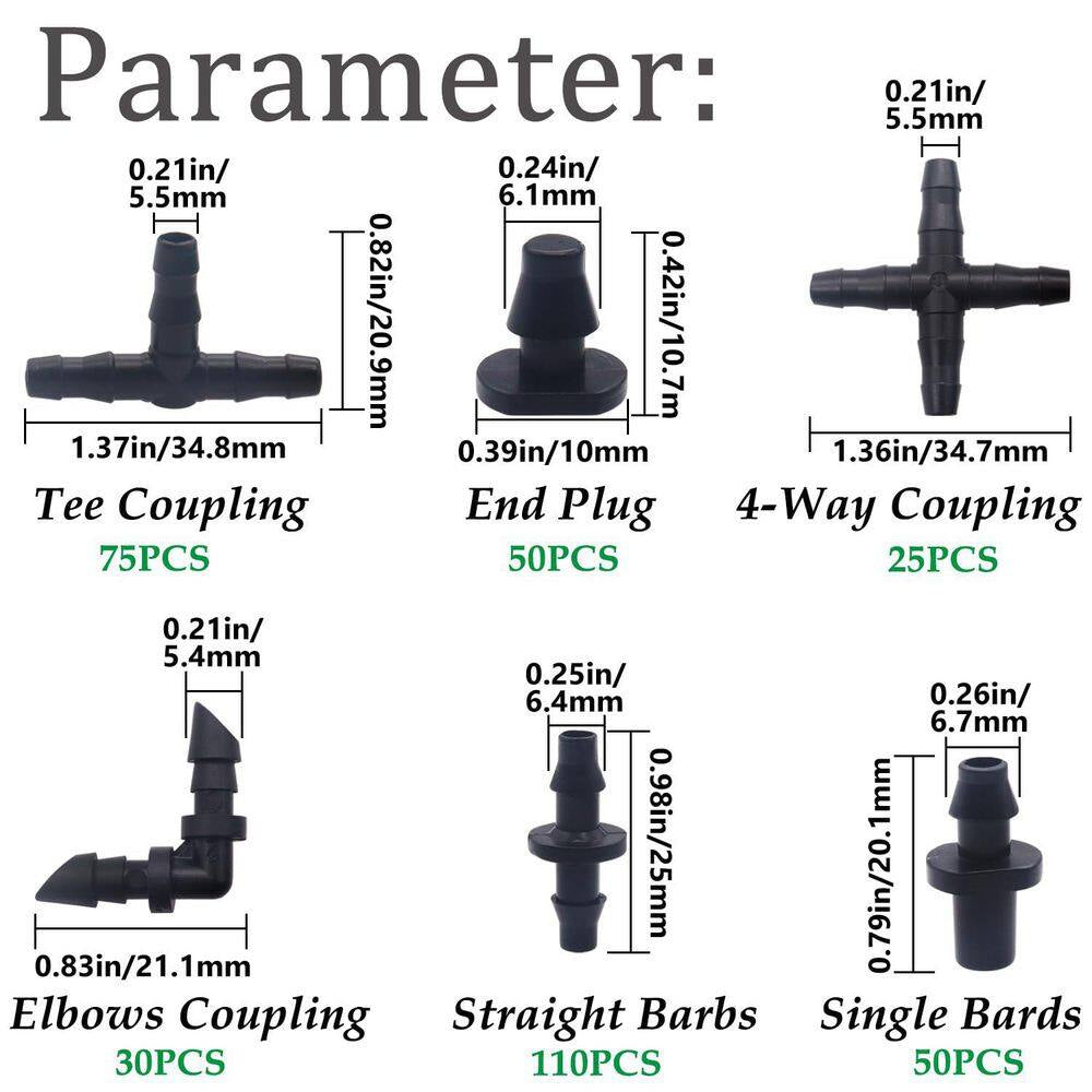 340 Piece 1/4 In. Drip Irrigation Kit with Barbed Connectors for Garden, Lawn, and Flower Pot