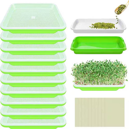 10 Pack Green Seed Sprouter Trays Soil-Free Germination Nursery Tray with Planting Paper for Indoor Outdoor Use