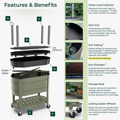 39 In. L X 19.25 In. W X 14.5 In. H Raised Steel Garden Bed with Engrow Truesoil Technology, Storage Shelf, Green