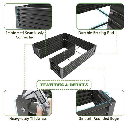 74 In. U-Shaped Gray Metal Planter Box Raised Garden Bed for Planting Vegetables Flowers