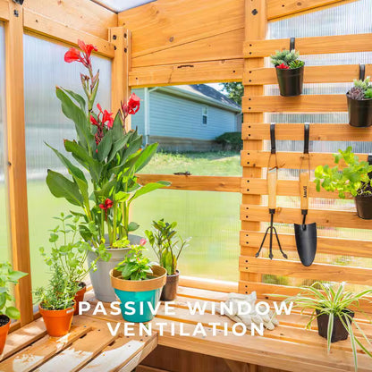 Zalie 12 Ft. X 7 Ft. X 7 Ft. 2 In. All Cedar Natural Wood Modern Greenhouse with Temperature Activated Exhaust Fan