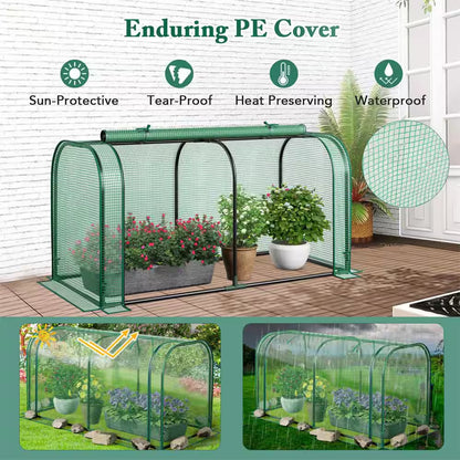 Fir Wood Raised Garden Bed with Greenhouse Waterproof Sun-Protective Green Hot House Green+Natural