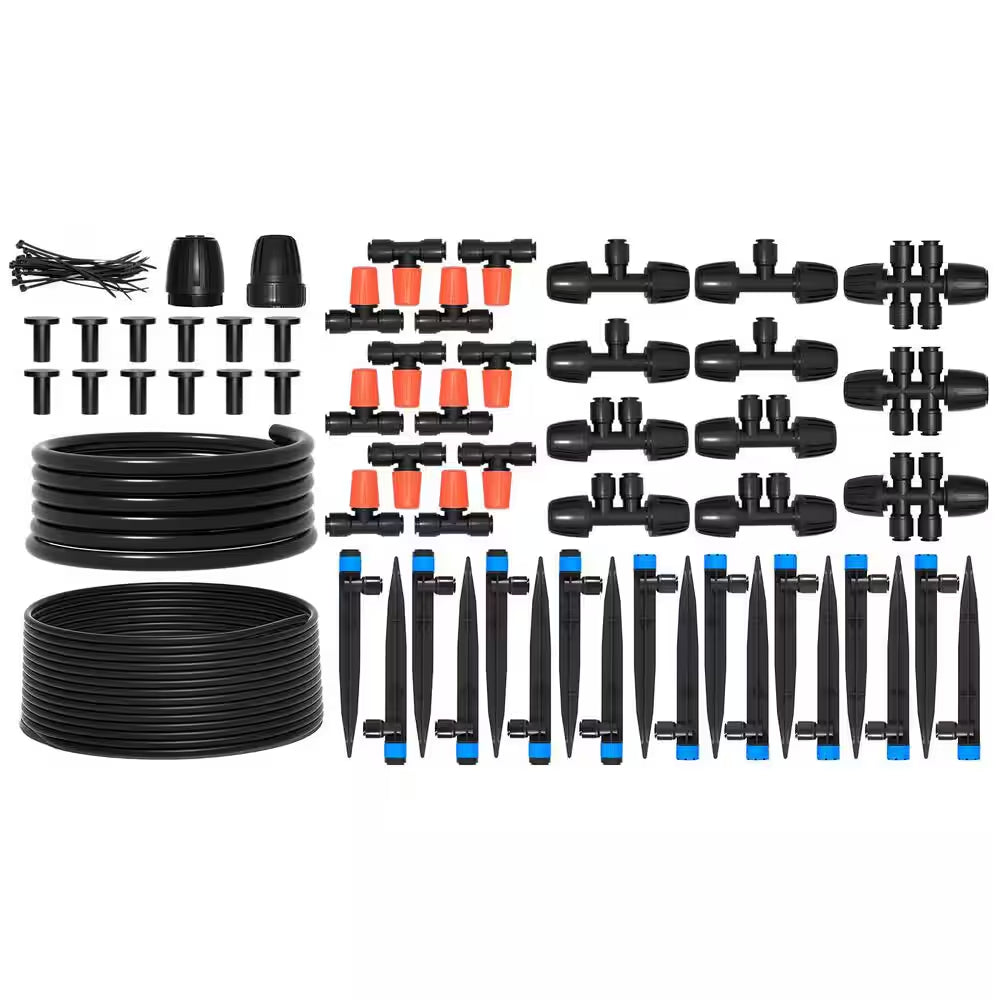 26 Ft. Micro Drip Irrigation Kit with Adjustable Nozzle Emitters and Barbed Fittings