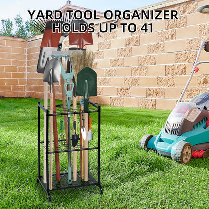 Garden Tool Organizer with Storage Hooks Yard Tower Rack for Garage Organization