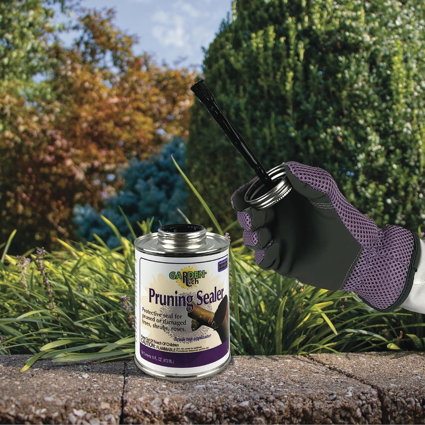 Garden Rich Pruning Sealer with Brush Top Applicator, 16 Oz Ready-To-Use Protective Seal for Trees, Shrubs, Roses