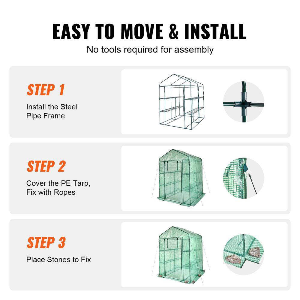 4.6 X 4.6 X 6.6 Ft. Walk-In Greenhouse with Shelves, PE Cover, Zipper Door, Steel Frame, for Planting and Storage