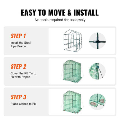 4.6 X 4.6 X 6.6 Ft. Walk-In Greenhouse with Shelves, PE Cover, Zipper Door, Steel Frame, for Planting and Storage