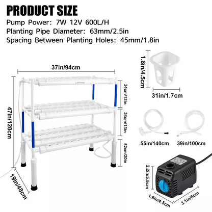 3-Layer Hydroponic Growing System Kit W/ 108 Plant Sites, Food-Grade PVC-U Pipes for Vegetables, Flowers, Fruits, Herbs