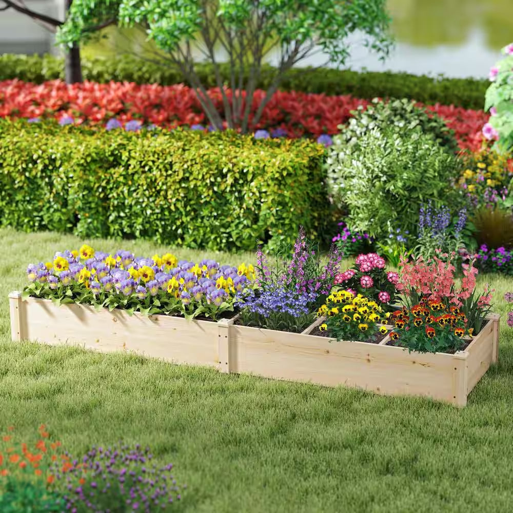 Wood Raised Garden Bed, Elevated Patio Planter with 7 Planting Compartments for Flower