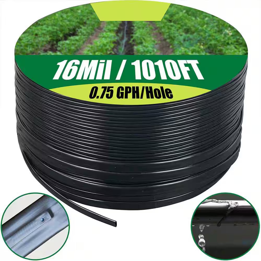 5/8 In. Drip Tape 1010 Ft. 6 In. Spacing Roll, 16 Mil Garden Irrigation Tubing,Adjustable Drip System for Flowers,Plants