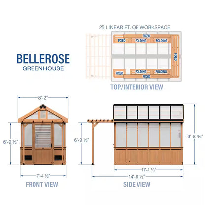 Bellerose 7.3 Ft. W X 14.75 Ft. L X 9.75 Ft. H All Cedar Greenhouse W/ Pergola and Temperature Activated Ventilation Fan
