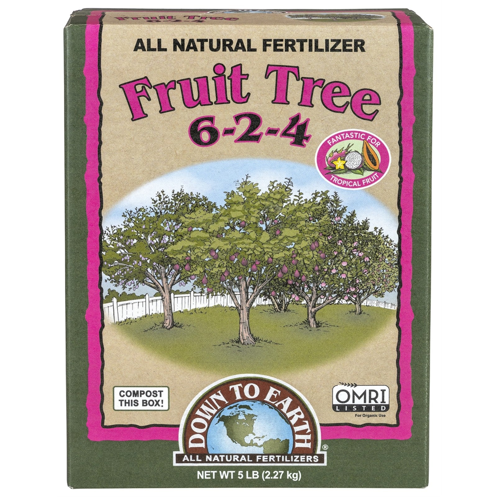 Down to Earth Organic Fruit Tree 6-2-4 All-Natural Fertilizer Mix, 5Lbs