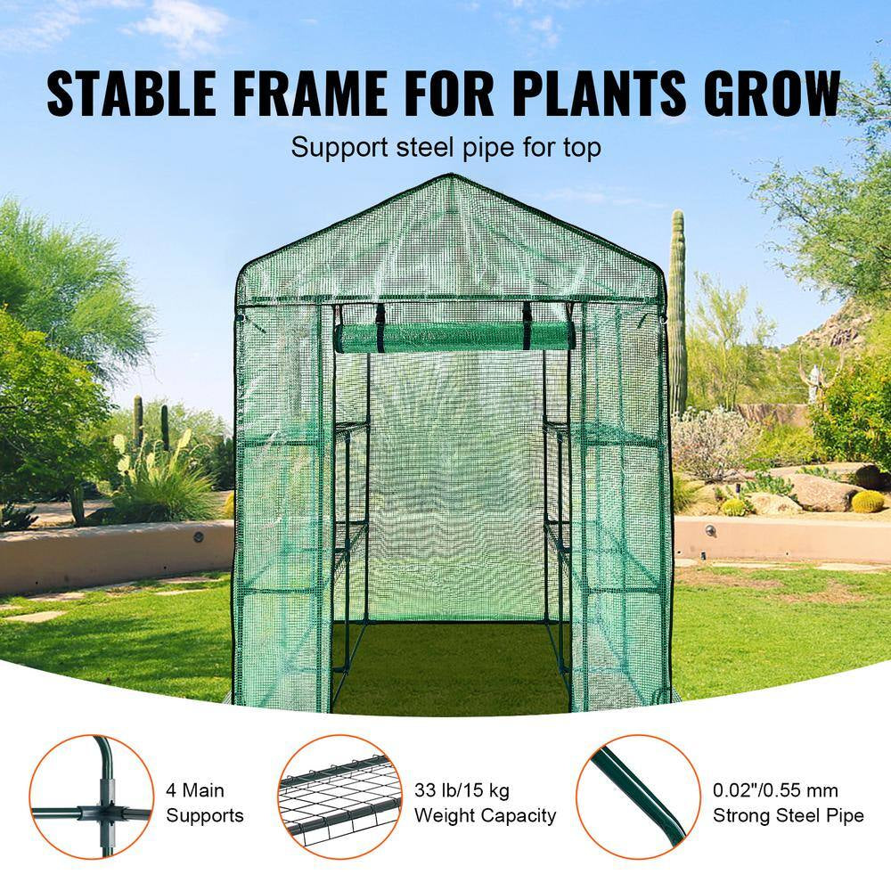 4.6 X 4.6 X 6.6 Ft. Walk-In Greenhouse with Shelves, PE Cover, Zipper Door, Steel Frame, for Planting and Storage