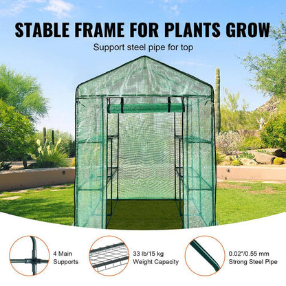 4.6 X 4.6 X 6.6 Ft. Walk-In Greenhouse with Shelves, PE Cover, Zipper Door, Steel Frame, for Planting and Storage