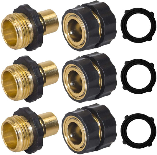 Garden Hose Quick Connector, 3/4 Inch Male and Female Garden Hose Fitting Quick Connector, 3 Set