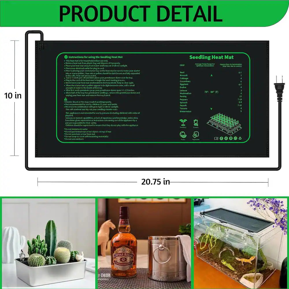 10 In. X 20.75 In. Seedling Heat Mat for Seed Starting, Waterproof Heating Pad for Indoor Plants Germination (2-Pack)