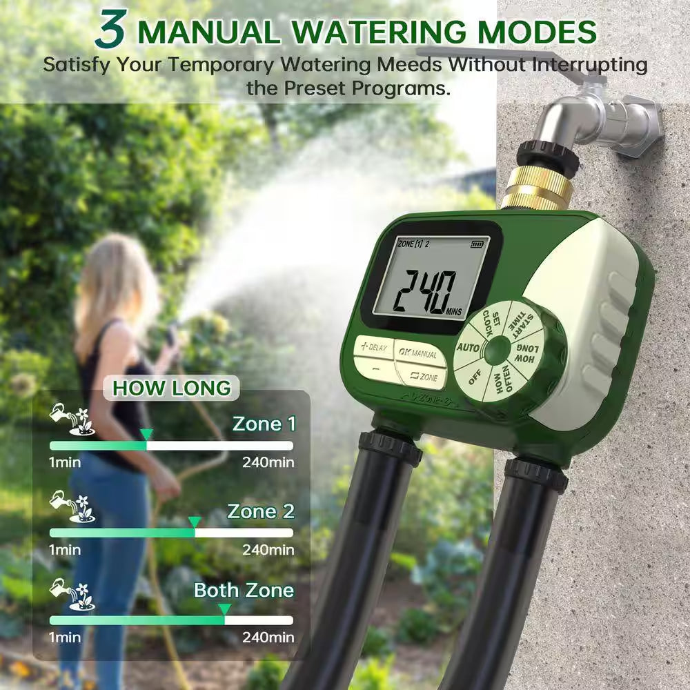 Hose Timer Sprinkler Timer Outdoor with Brass Inlet, 2 Outlet