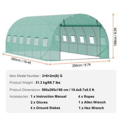 Walk-In Tunnel Greenhouse Hoop House Greenhouse Tunnel Plant Hot House with Steel Frame PE Cover Roll-Up Zipper Door